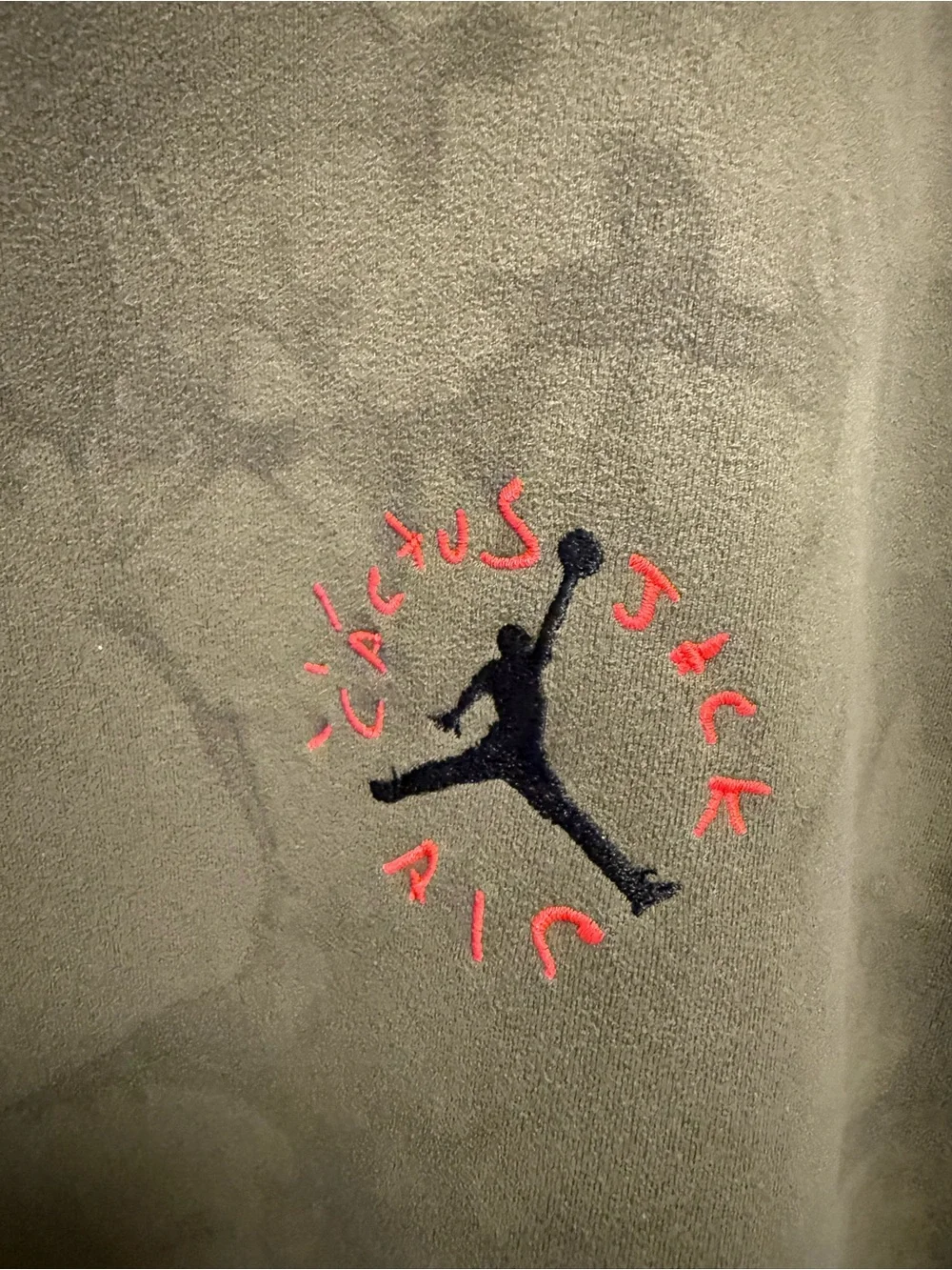 Jordan Olive Green Tee with Red Jumpman Accent